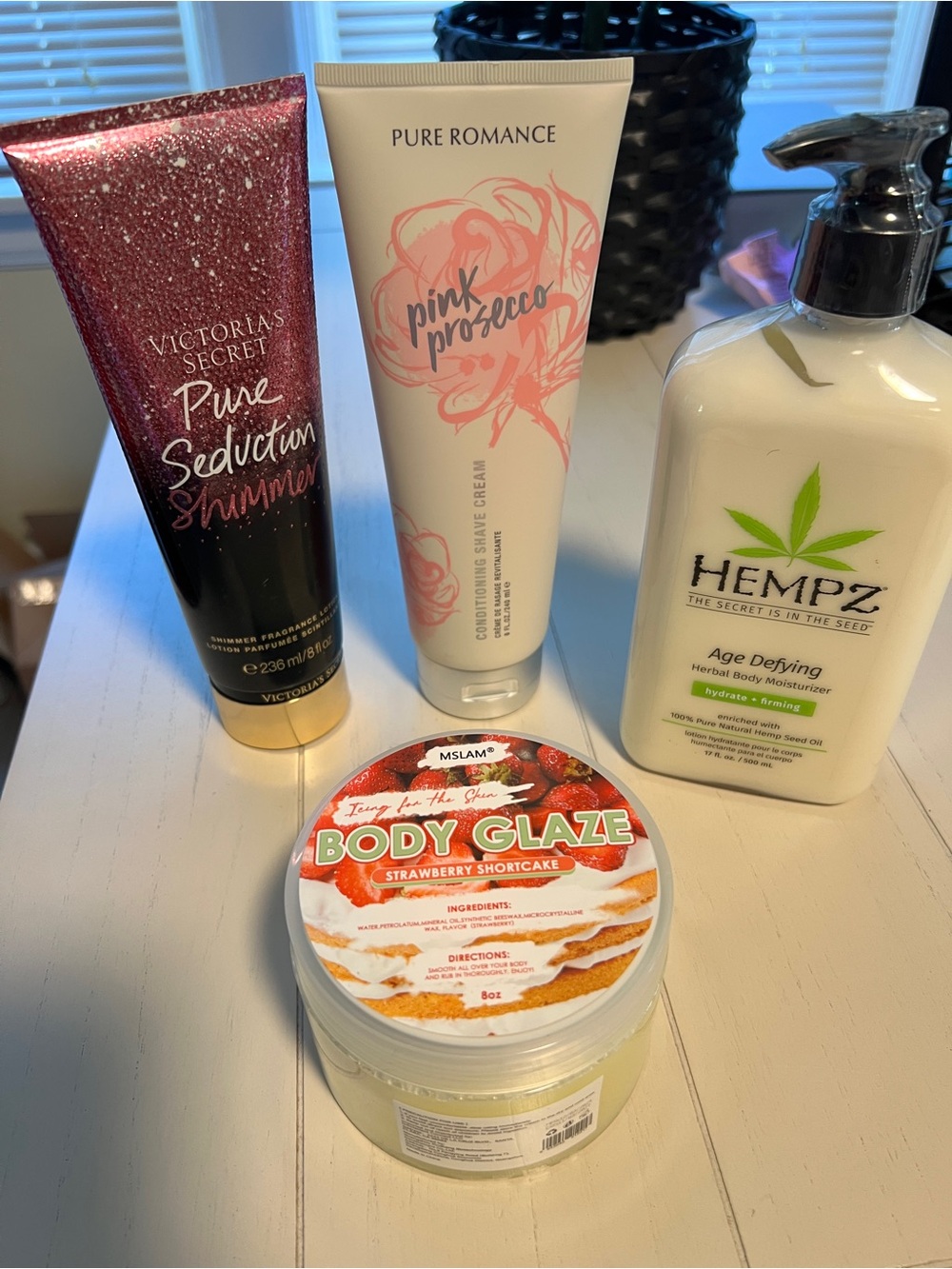 All New-Shimmer Lotion, Shave Cream, Body glaze, Hemp firm lotion.